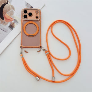 Dây Đeo Điện Thoại iPhone Pro Max Magsafe Bằng Dây Dù Mặt Dây Chuyền Kim Cương Giả Có Nam Châm Trong Suốt - Chống Xước Chống Sốc Chống Trượt
