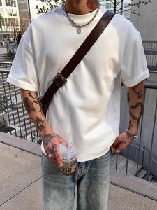 Extra Large 300 Pounds American Pure Cotton Short Sleeve T-Shirt Mens Summer Retro Solid Color Basic Sports Top Shirt