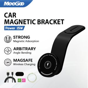 MeeGoo Magnetic Car Phone Holder Wireless Charging 360º Rotation Car Magnetic Bracket Magsafe Folding Magnetic Stand Car Dash Mount for All Phones