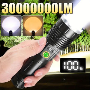 30000000LM Super Powerful LED Flashlight White Light and Yellow Light Type-C Rechargeable Torch Tactical High Power Flashlight