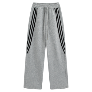 MiiOW | กางเกงกีฬาลายทางเอวสูงหลวมๆ สำหรับผู้หญิง กางเกงขายาวทรงตรงหลวมๆ ทรงหลวมๆ สไตล์อเมริกัน ฤดูใบไม้ผลิและฤดูใบไม้ร่วง