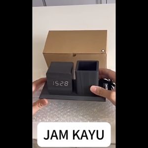 Lighthundred JAM KAYU ALARM ALARAM LED WOOD TEMPAT PENSIL KOTAK MOTIF JAM MELAYANG WADAH PENA - 18 x 8 x 9cm
