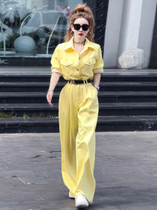 Fashionable High-Waist Wide-Leg Yellow Workwear Jumpsuit Womens Casual Style Spring Autumn New Arrival In-Style Jumpsuit