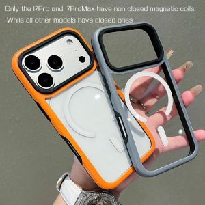 Magnetic Clear Wireless Charging Phone Case For iPhone 17 16Plus 15 14 13 12 Pro Max 11 For Magsafe Hit Color Bumper Armor Cover