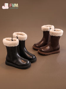 Giày Bốt Martin Trẻ Em Mùa Đông 2024 Giày Bốt Da PU Đế Cao Su Chống Trượt Giày Bốt Lông Cừu Dài Đến Giữa Bắp Chân Cho Bé Gái