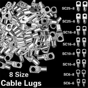70/240PCS Ring Terminal Cable Shoes Lugs 35mm2 Tinned Copper Lug Wire Eye Connectors Bare 60 Terminals Lugs Wire Copper Kit