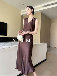 High Quality Satin Acid Trim T-Shirt Vest Womens Summer Versatile Top Set Wave Element Slim Fit Acetate Fiber Pure Color