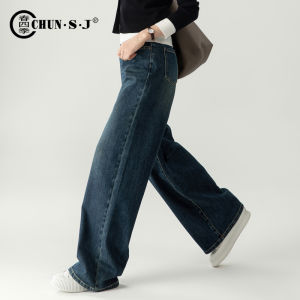 Retro Wide Leg Denim Jeans Womens Loose Comfortable High Waist Straight Long Trousers Casual Style Cotton Polyester Blend