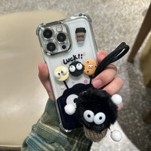 Mrhaha Ốp lưng cho Samsung A02 A03 a05s A12 A13 A14 A15 A22 A23 A24 A25 A32 A33 A34 A35 A51 A52 A53 A54 A55 A73 S21 S22 S23 S24 3D hạt đậu sô cô la dễ thương hoạt hình tự làm với bốn góc bi than trong suốt với siêu khỏe vỏ điện thoại bảo vệ ống kính chống