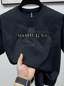 แฟชั่นผู้ชายเมือง IIIMSUNYI ผ้าไหมน้ําแข็งรอบคอแขนสั้นเสื้อยืดผ้าไนลอนระบายอากาศสําหรับฤดูร้อนผู้ชายวัยกลางคน