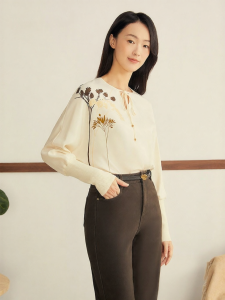 Winter French Echinacea Printed Silk Blend Shirt