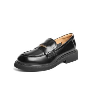 รองเท้า Loafers Belle หนังแท้ พื้นหนา พื้นยาง รองเท้าผู้หญิง ส้นสูงปานกลาง ทรงหัวมน สีพื้น ฤดูใบไม้ร่วง 2024 รองเท้าแฟชั่นสำหรับผู้หญิง