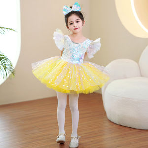 2Pcs Princess Sequin Dress for Kids Girls Ballet Tutu Skirt with Headpiece Dance Costume for School Performance 3-13 Years