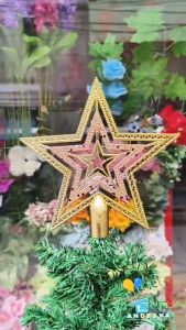 top bintang pohon natal gliter / dekorasi bintang natal gliter / hiasan natal merry Christmas star