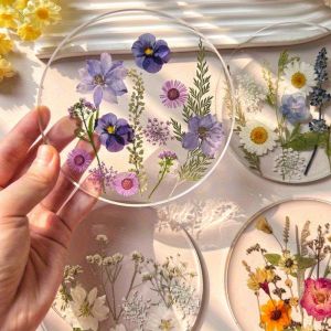 1/8pc 2D Flat Acrylic Coaster Colorful Printed for Wedding Birthday Mothers Day Gift Table Decor Wildflower Pattern Vase Holder