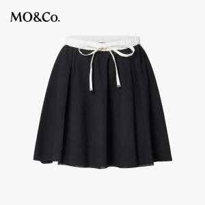 MO&Co. | Black and White Patchwork Half Skirt Elastic Waist No Hem