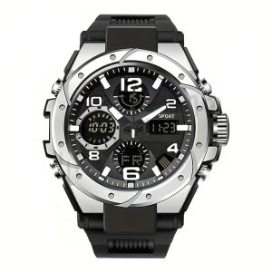 นาฬิกาเรืองแสง LED หน้าปัดขนาดใหญ่ที่ดูดีสำหรับผู้ชาย ผู้หญิง และวัยรุ่นพร้อมปฏิทินคู่ นาฬิกาปลุก นาฬิกาจับเวลา กีฬากลางแจ้ง นาฬิกาดิจิตอลและอนาล็อกแบบจอแสดงผลคู่