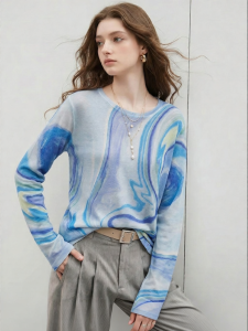Abstract Print Knit Loose Design T-Shirt