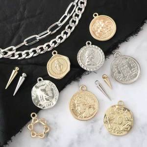จี้เหรียญรูปพระเจ้าและสมเด็จพระนางเจ้าแบบย้อนยุค จี้สร้อยคอ ต่างหู อุปกรณ์ทำเครื่องประดับ DIY โลหะผสมเงินทอง