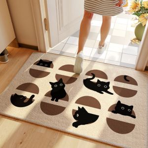 VIKAMA Entry Door Mat Cartoon Black Cat Square Floor Mat Entrance Non Slip Water Absorbent Easy To Clean Doormat Home Decoration