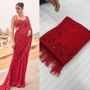 [PRO ORDER] Trending Bollywood BlockBuster Sequins & Embroidery - Georgette -Wedding & Bridal Party Wear & Dinner Wear Saree | (Red-Unstitched) | Normal or Ready to Wear-Delivery Land Time:-10 Days