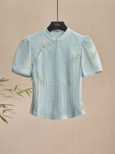 Summer New Chinese Style Womens Outfit Traditional Qipao Modified Top Half Skirt Set