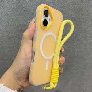 Luxury Soft With lanyard Silicone Magsafe Phone Case for iPhone 16 17 15 14 12 13 Pro Max Plus Wireless Charge Magnetic Cover