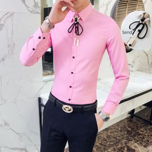 Trendy Korean Style Slim Fit Long Sleeve Mens Shirt Nightclub Hairstylist Internet Famous Decorative Wedding Best Man Shirt
