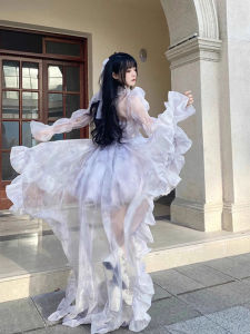 Princess Style Frock Skirt Set Womens Puffy Short Fairy Halter Dress Elegant Middlerise A-line Long Sleeve Spring Autumn Winter