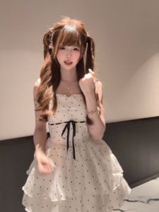 CHANGTONG | French Sweet Polka Dot Waist-Define Puffy Princess Short Dress Summer