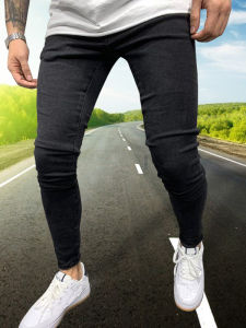 Mens Casual Skinny Jeans Elastic Waist Loose Fit Straight Leg Jeans Comfortable Stretch Denim Pants Spring Autumn Wear