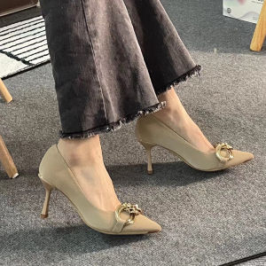 เรียบหรู สไตล์ฝรั่งเศส รองเท้าส้นสูงเดินทาง ผู้หญิง รองเท้าส้นบาง ฤดูใบไม้ผลิ ฤดูใบไม้ร่วง ใหม่ หนัง รองเท้าเดี่ยวหัวแหลม ทันสมัย