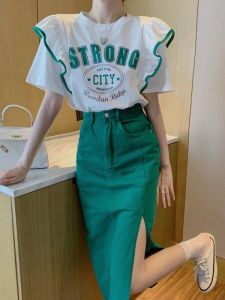 เสื้อยืดผู้หญิงแขนสั้นหลวมๆ ทรงเข้ารูป ดีไซน์ใหม่ ฤดูร้อน 2024 เสื้อผ้าทำงานสไตล์เกาหลี แฟชั่นลำลอง ผ้าฝ้ายผสมโพลีเอสเตอร์