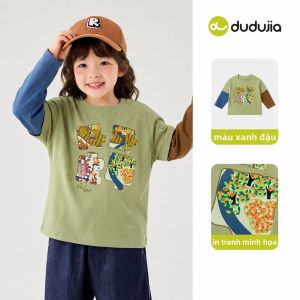 DUDUJIA | Áo Thun Cotton Dài Tay Kiểu Phong Cách Lớp Cho Bé Gái