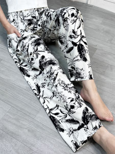 Spring Autumn Wide Leg Pants Womens Silk Cotton Sleepwear Thin Loose plus Size Home Air Conditioner Wearable Casual Trousers