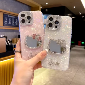 Cartoon Cat Mirror Love IMD Hard Case for iPhone 11 12 13 14 15 16 17 Pro Max Plus Air Casing Personalized Phone Case for iPhone 17 Case