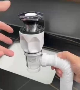 Ống xả xi phông đầu nhấn lớn inox ống xả nhựa ruột gà có dãn dùng được cho tất cả lavabo