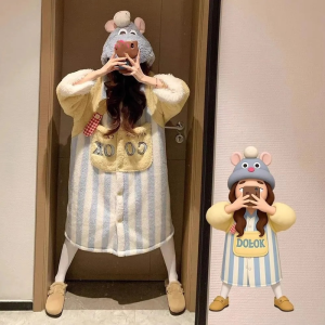 Ratatouille Series Soft Comfortable Coral Fleece Autumn Winter Kawaii Robe Thickened Hooded Nightgown Peripheral Practical Gifts