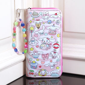 Cute Cartoon KT Cat Long Wallet for Kids Students Ladies Synthetic Leather Zipper Closure Figure Pattern Printed Design