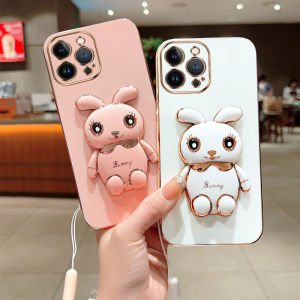 YBD Mobile Phone Case for OPPO A38 A18 A58 A79 A17 A17K A78 A98 5G F23 5G A1 Pro Reno 8T 4G 5G Cute Cartoon Little Rabbit Straight Edge Soft Shell send Silicone lanyard
