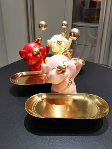 Modern Minimalist Pink Pig Key Storage Tray Cute Home Decorations Living Room Moving New Home Ornament Lightweight Luxury