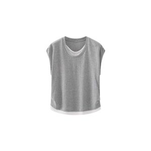 YUEZHONGWEI | Gray Shoulder Length Short Sleeve T-Shirt Womens Summer New Design Sense Splice Flying Sleeve Top Korean Style Loose Fit