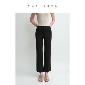 Dense Imitation Wool Black Lycra Trousers with Cross Open Pockets Flared Nine-Tenths Pants
