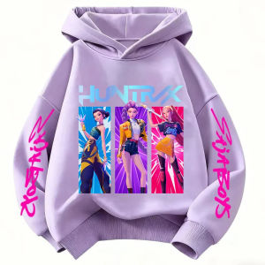 Cartoon Hoodie for Boys and Girls KPop Demon Hunter Rumi Derpy Warm and Thick Fashionable Casual Top Printed Purple Sweatshirt