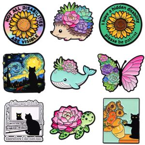 Colorful Whale Brooches For Women Art Sunflowers Enamel Pin Metal Badge Jewelry Clothing Backpack Accessories Friends Gift