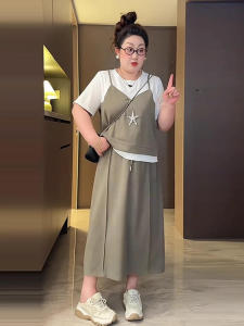 plus Size Summer Fashionable Casual Womens Set Conceal Meat Design Sensation Small Audience Skirt Two Piece Set