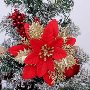 3Pcs Glitter Christmas Flower Artificial Flowers Merry Christmas Decorations for Home Xmas Tree