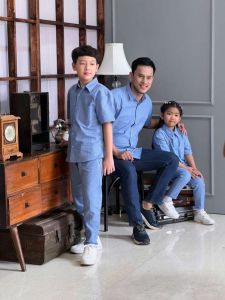 Baju Kemeja Couple Ayah dan Anak Tangan Pendek Polos Slimfit Umur 3 sampai 13Tahun