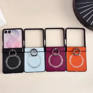 360 Rotating Lychee Leather for Magsafe Ring Bracket Phone Case for Samsung Galaxy Z Flip 8 7 6 5 4 3 Flip7 FE Magnetic Cover