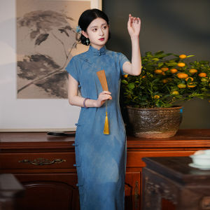 Elegant Traditional Chinese Cheongsam Full-Length Open-Front One-Piece Young Girl College Student Classical Chinese Style